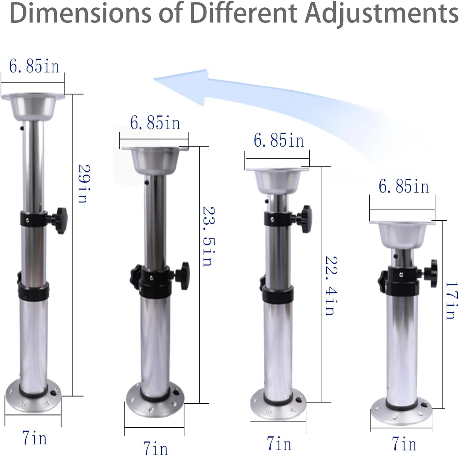 HWHongRV 3-Level Adjustable Aluminum Alloy RV Boat Table Pedestal Detachable Interior Telescoping Mount Frame with Stand Base