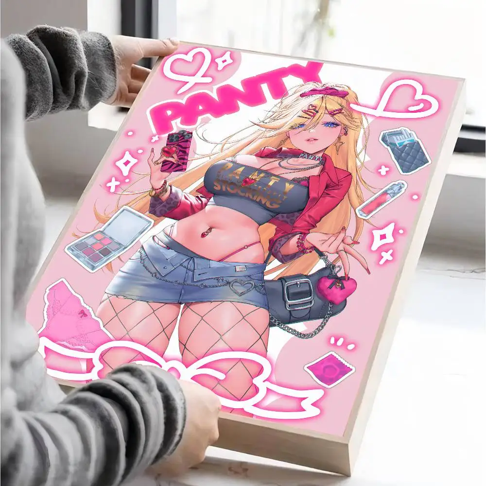 Japanese Anime P-panty And Stocking Movie Sticky Posters Retro Kraft Paper Sticker DIY Room Bar Cafe Aesthetic Art Wall Painting