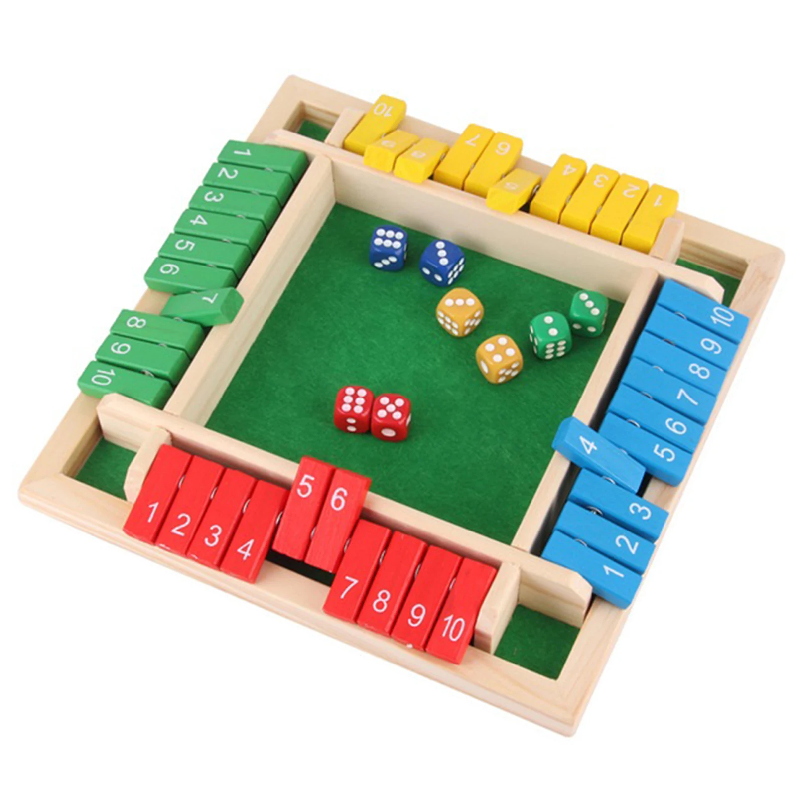 Shut The Box Dice Board Game Four-Sided Flip Card Game Toys Travel Size 4 Player Early Math Learning Toys Game for Kids Adults