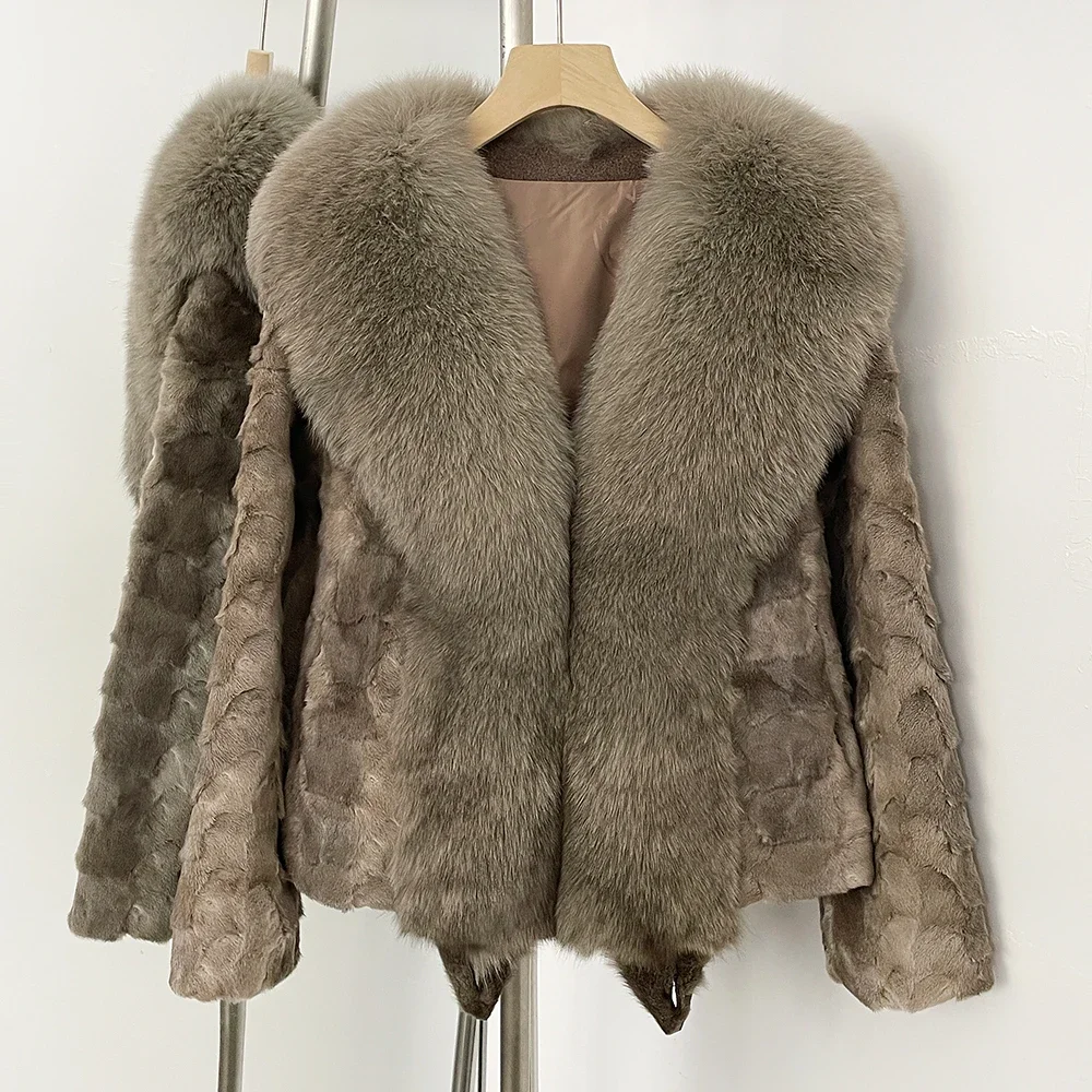 OFTBUY Neue Winter-Oberbekleidung für Damen, Kurzer Verdickter Warmer Echter Nerzmantel, Natürlicher Fuchspelz, Flauschige Damenjacke – Detail 8