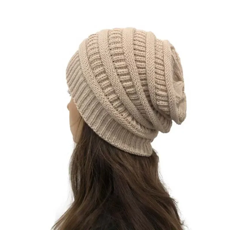 Korean Pure Color Stripe Skullies Beanies Autumn Winter Warm Brand Knitted Hats For Women Men Lovers Sleeve Cap