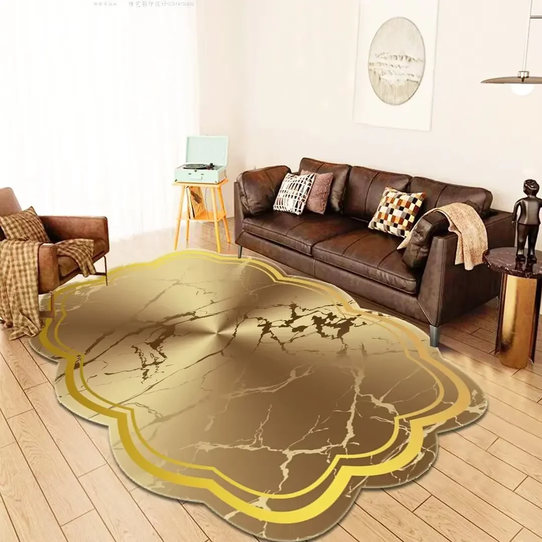 Tapis Irréguliers en Or pour Salon et Chambre à Coucher, Polymères de Sol Doux et Lavables de Grande Taille, Décoration de Luxe