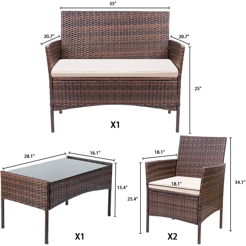 Outdoor indoor backyard porch garden balcony set of 4 pieces of furniture, length x width x height 35x21x34.1 inches