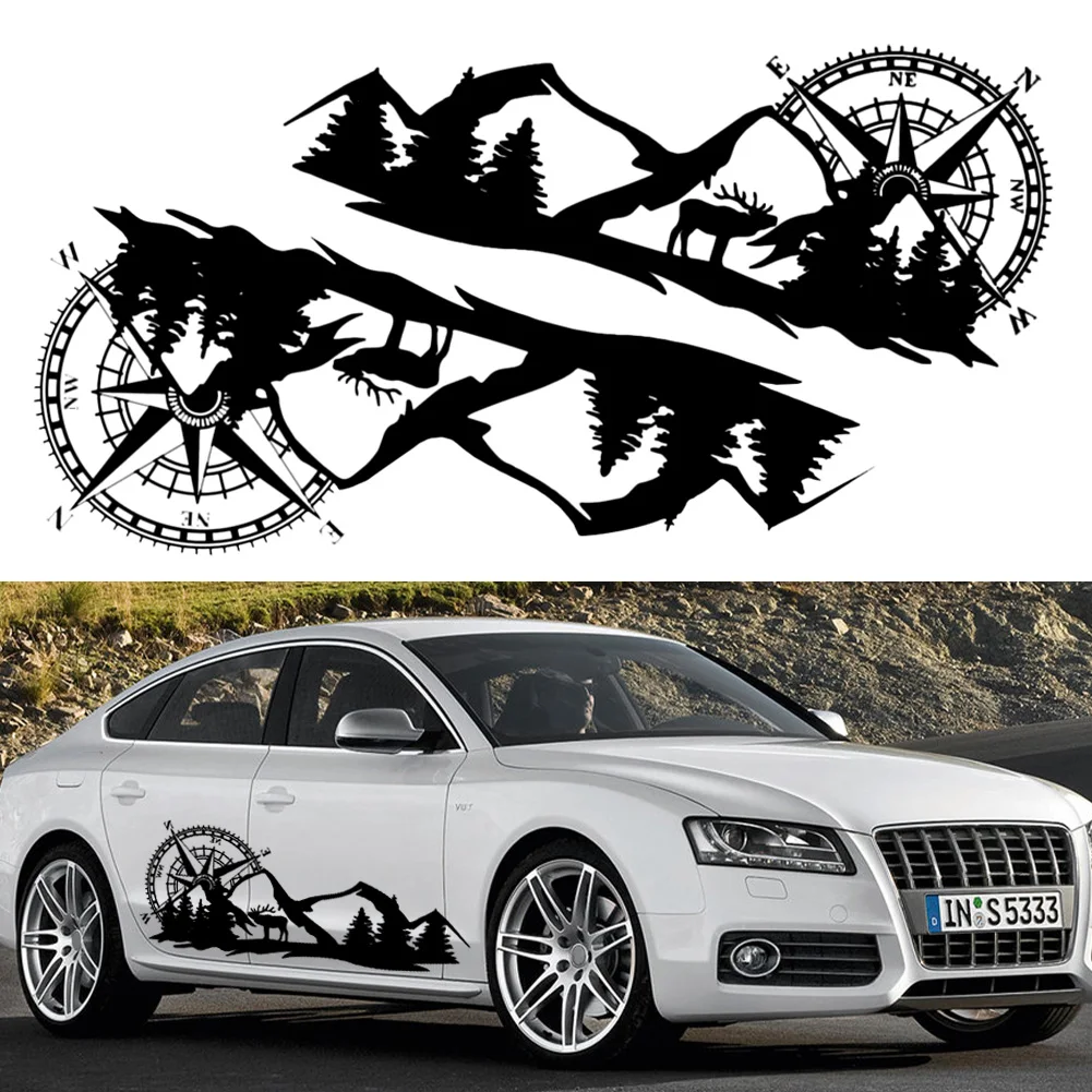 

Large Car Decals Compass Tree Mountain Deer PVC Stickers Vinyl Graphic Waterproof SUV RV Styling Decoration Exterior Accessories