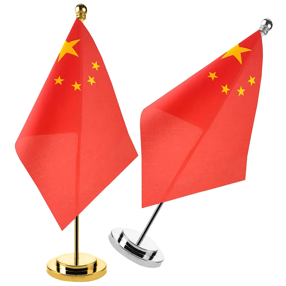 2 Sets China Table Flags Mini Chinese Desktop Work Tabletop Ornament Flower Garland
