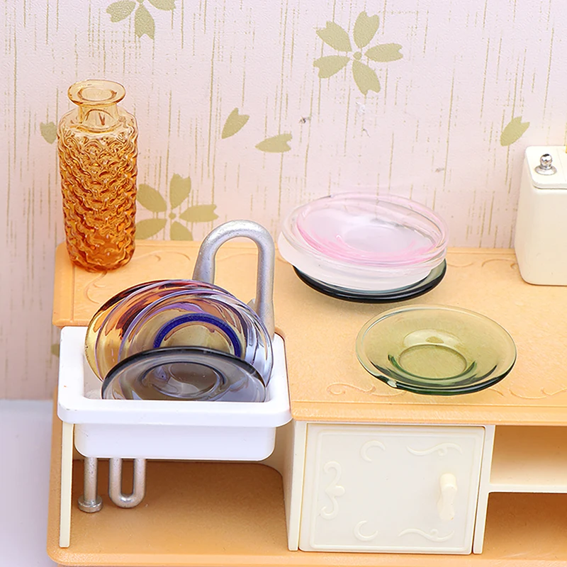 1/12 Dollhouse Mini Glass Dish Plate Model Dollhouse Kitchen Tableware Decoration Dolls House Accessories Pretend Play Toys