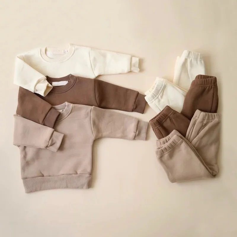 2Pcs Fashion Kids Tracksuits Sets Children Warm Fleece Sweatshirt + Pant 2Pcs Baby Clothes Children Outfits