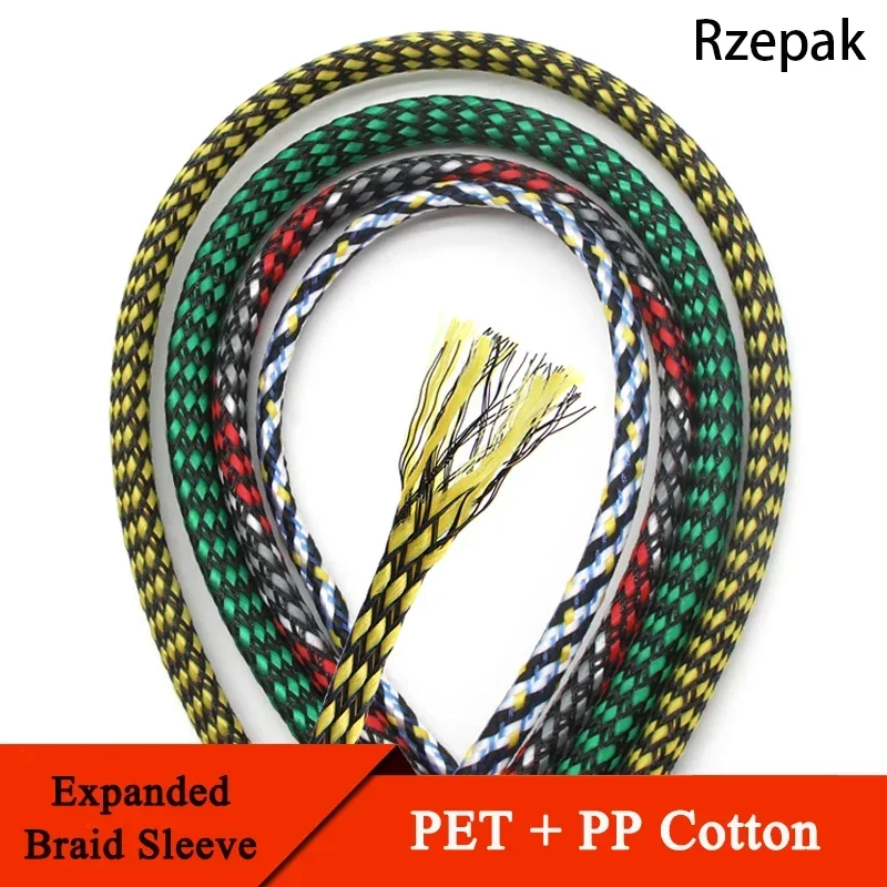 4 8 12mm Expansion braid PPCotton Blend PET Yarn Flexible Wire Textile Cable Winding Insulation Cable Protection Harness Sheaths