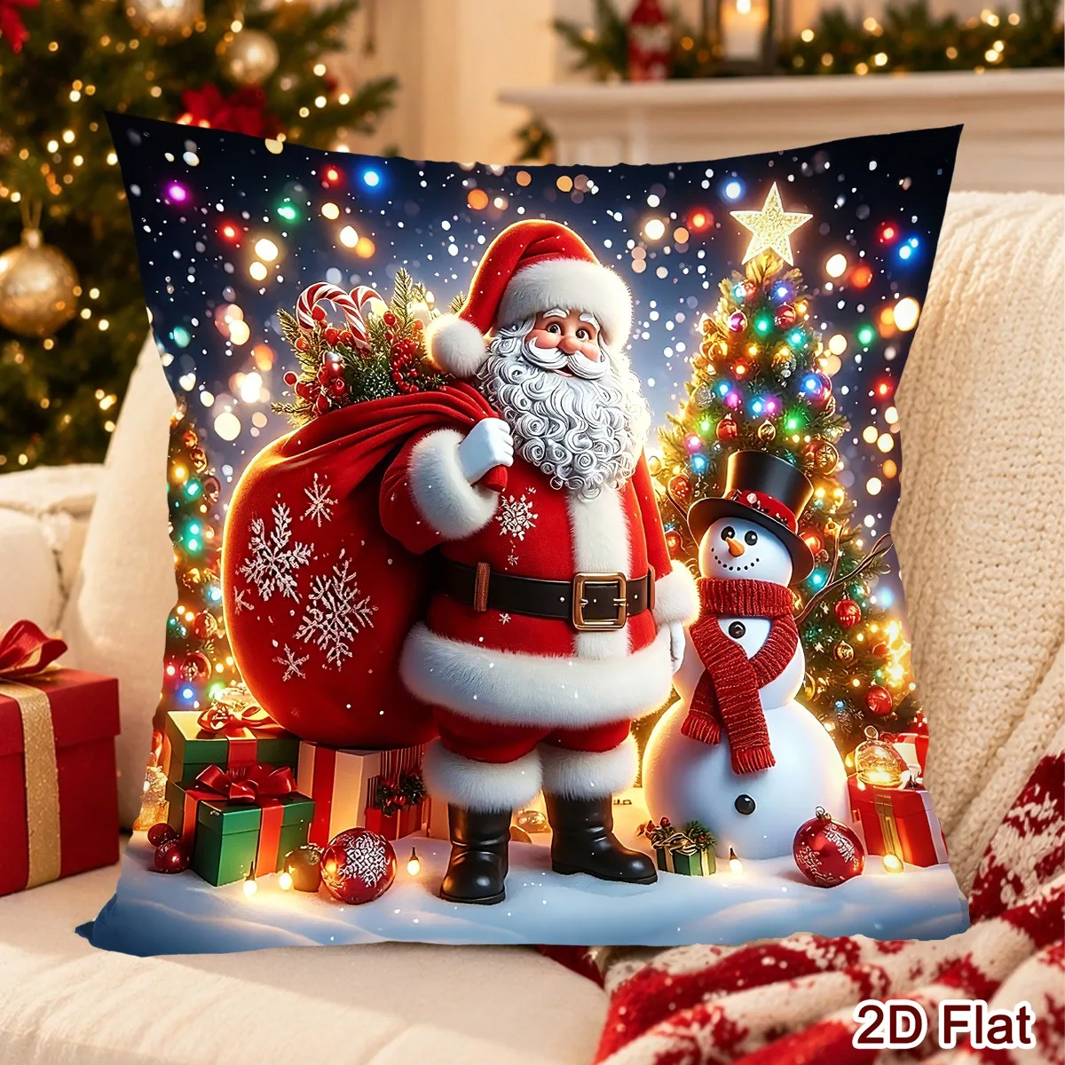 1pc Merry Christmas Pillow Covers Xmas Poinsettia Polyester Throw Pillow Covers Christmas Decor for Home 2026 New Year Gifts