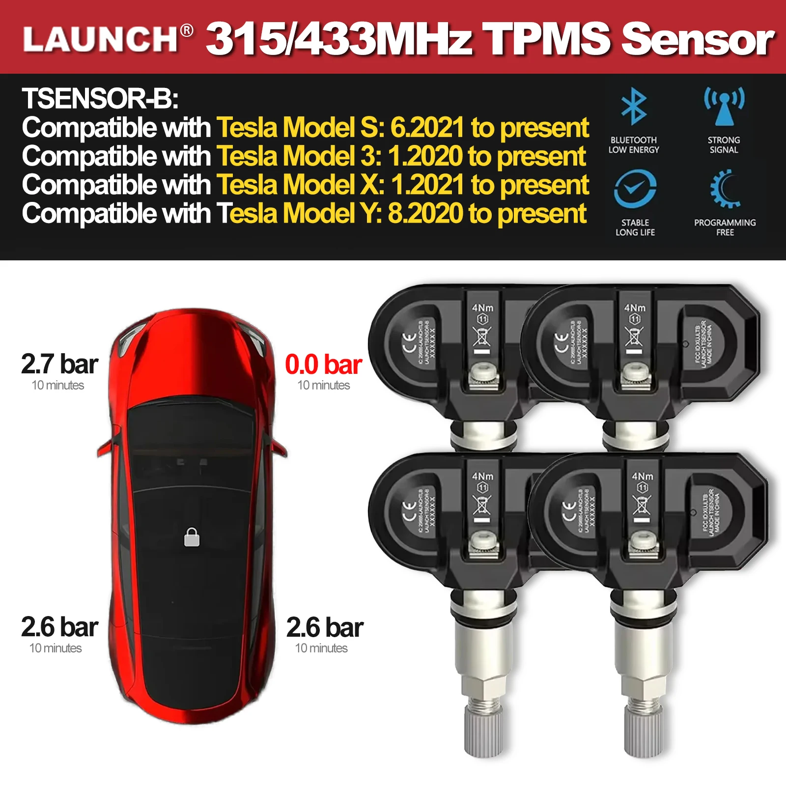 launch-tsensor-b-tpmsセンサー-テスラ-モデル3-y-s-x用-bluetoothワイヤレス-タイヤ空気圧モニター-315-433mhz-テスラ交換用
