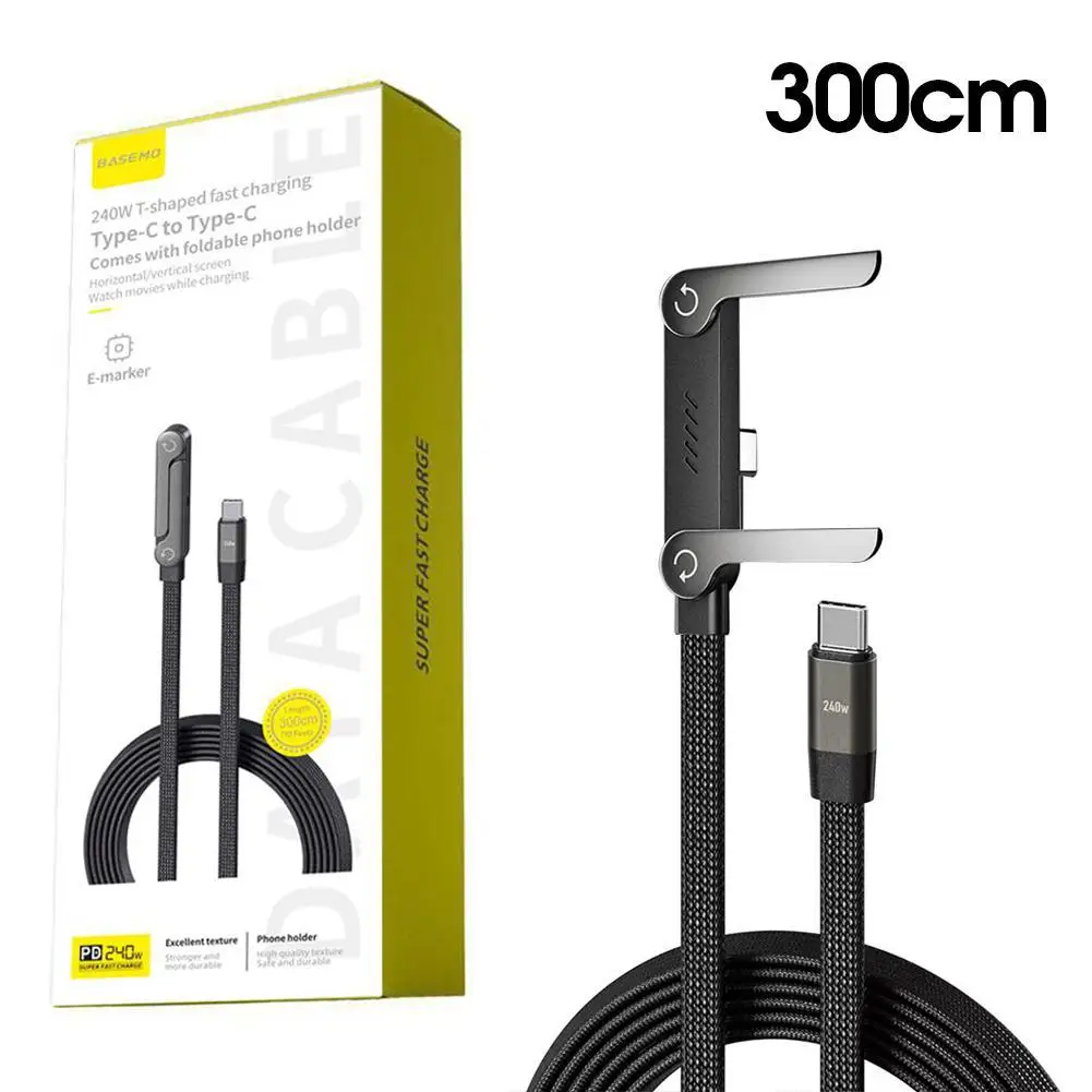 300cm Type C Fast Charging For iPhone 17 Charger Cable 2 in 1 Foldable Stand for Phone High Speed Data Sync PD Charging Cord