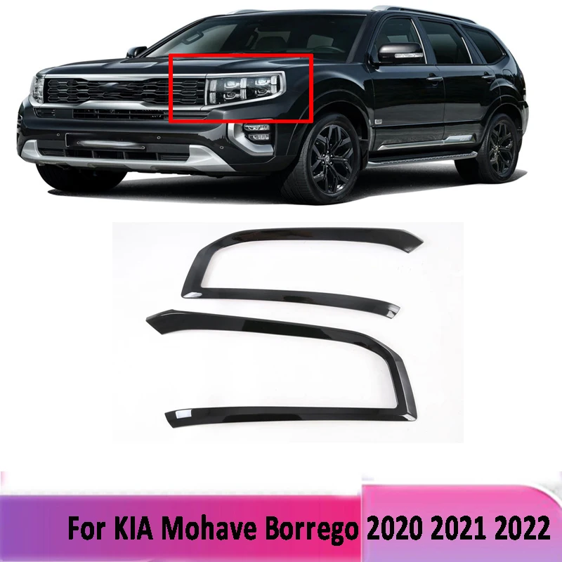 For Kia Mohave Borrego HM2 2019-2022 Car Accessories ABS Black Front Head Light Headlight Lamp Cover Trim Molding Frame