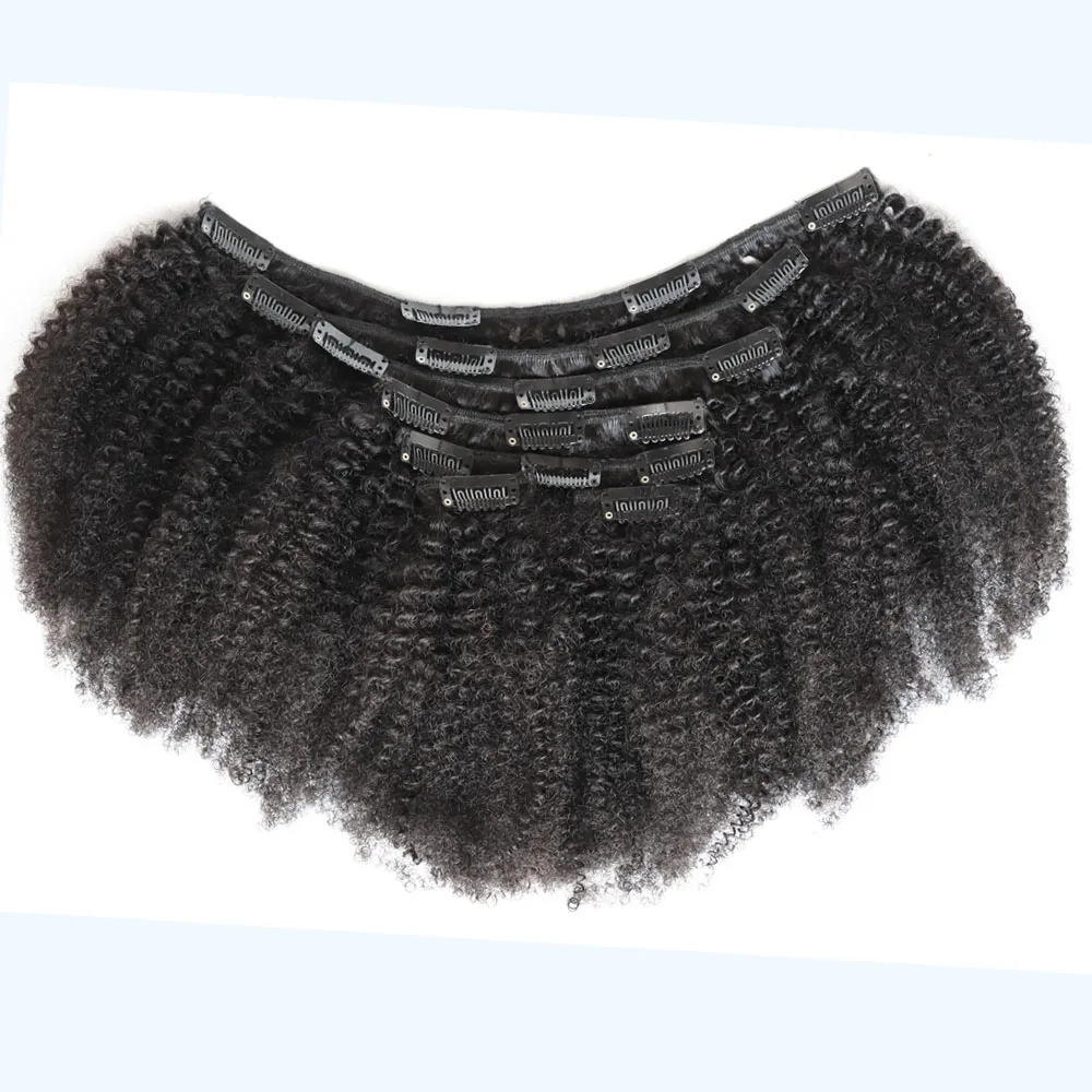 KPLYGDG Reale 4C Afro Crespo Riccio Estensioni Dei Capelli Umani Clip In Naturale Nero Vergine Remy Clip In Estensioni Veri Capelli Umani