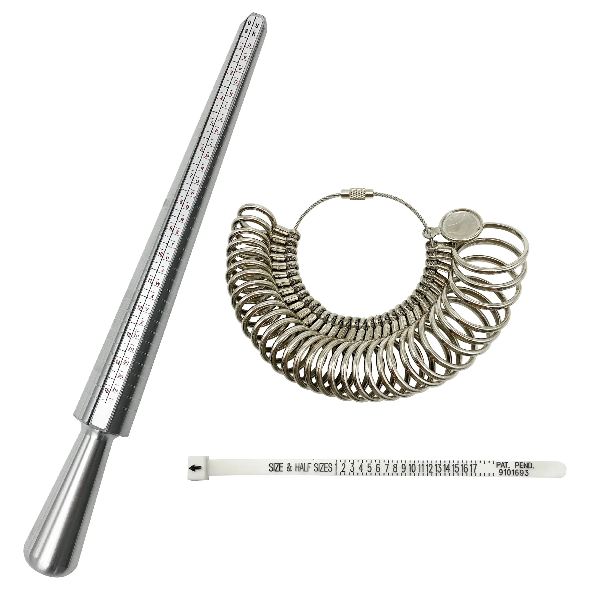 

US UK Aluminum Ring Mandrel & Ring Sizer Set, US UK EU Size Ring Measuring Tool Finger Size Gauge