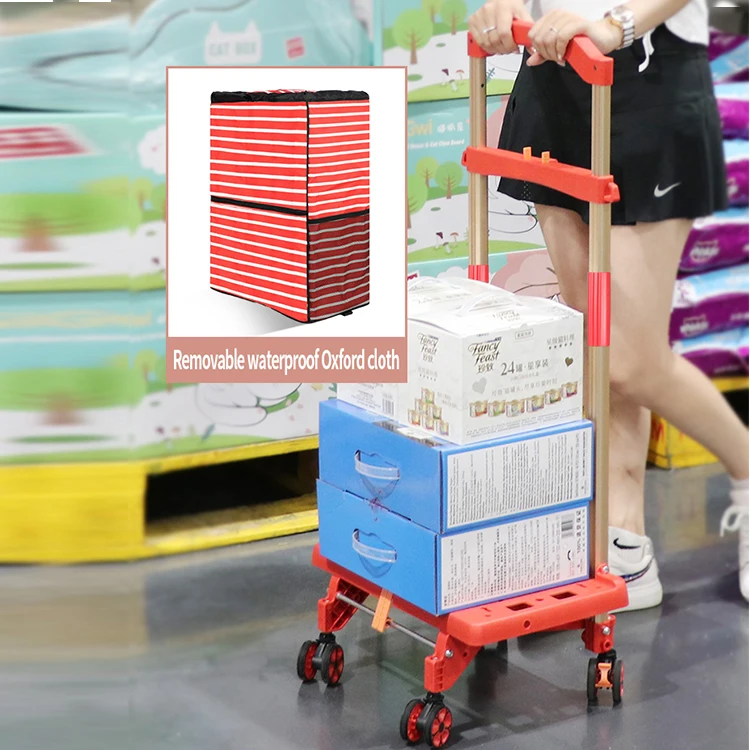 Foldable Push Hand Super Market Plastic Portable Shopping Trolley Bag Carts Shopping Carts Trolley