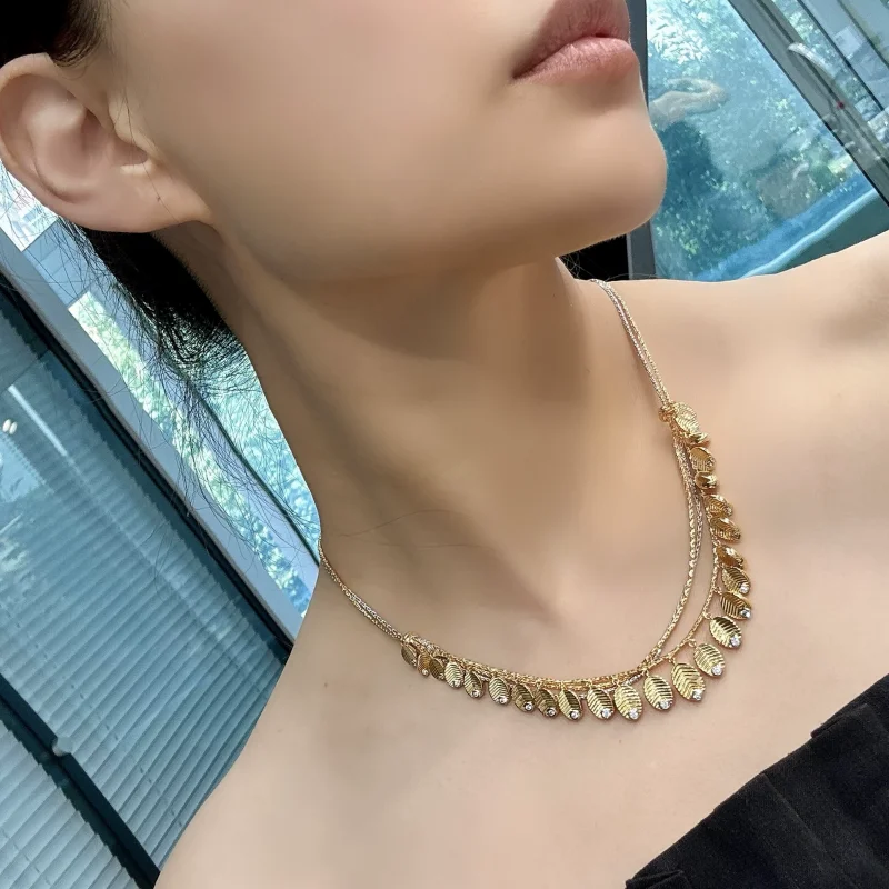 Cameo Italian Craftsmanship S925 Silver Gold Plated Coffee Bean Leaves High Carbon Diamond Necklace Vintage Fashion Jewelry