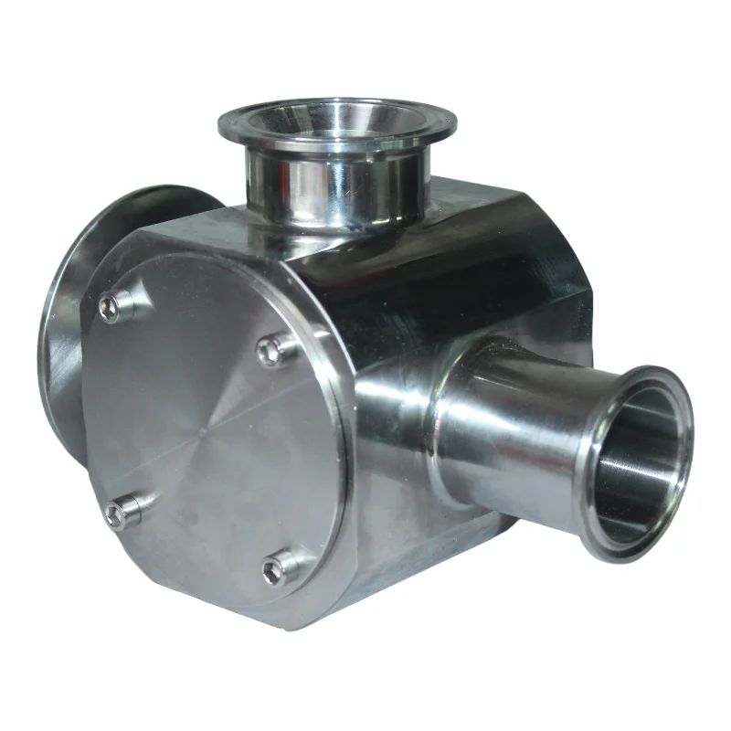 Vavle en T giratorio para máquina de llenado de pistón neumático, vávula DN38 con orificio pasante de 38mm, puerto de virola 77,5-64-50,5mm