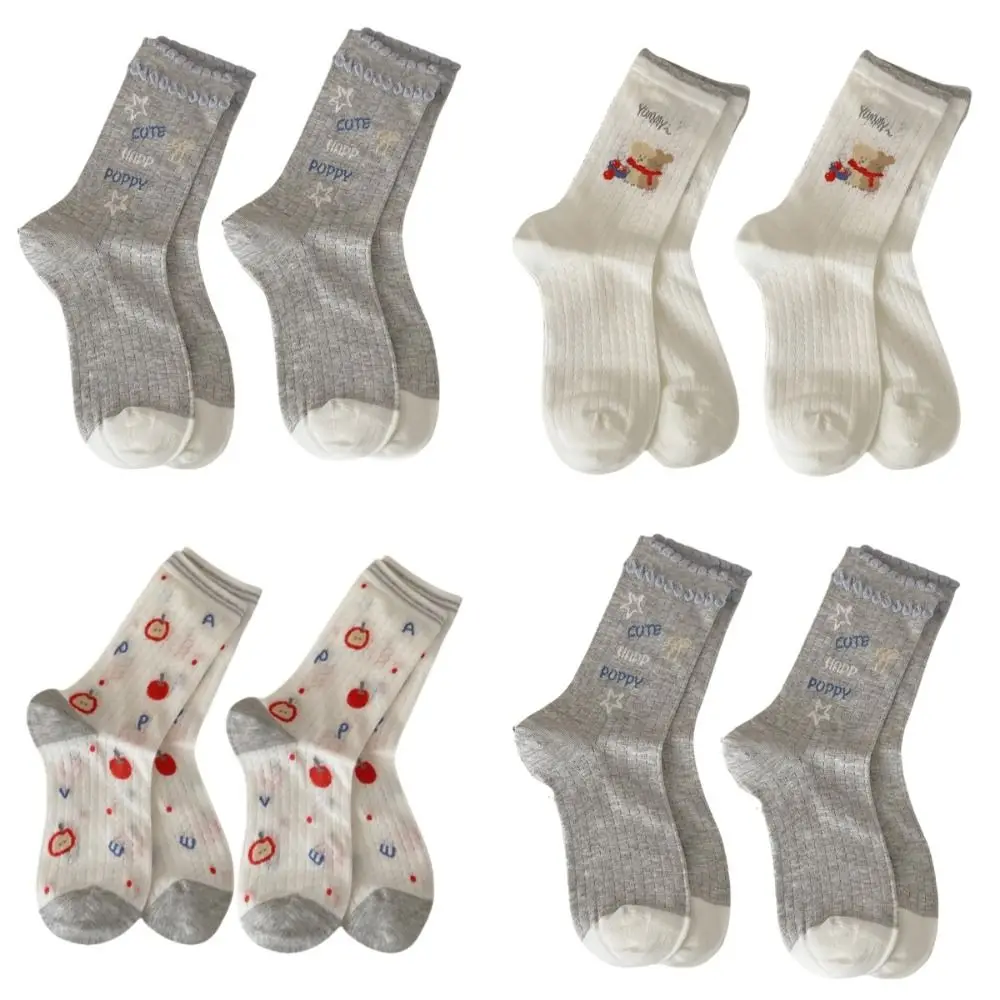 2 pary wygodne urocze bawełniane skarpetki z motywem kreskówkowym cienkie gwiazdki skarpetki do połowy łydki damskie pies oddychające letnie podkolanówki damskie