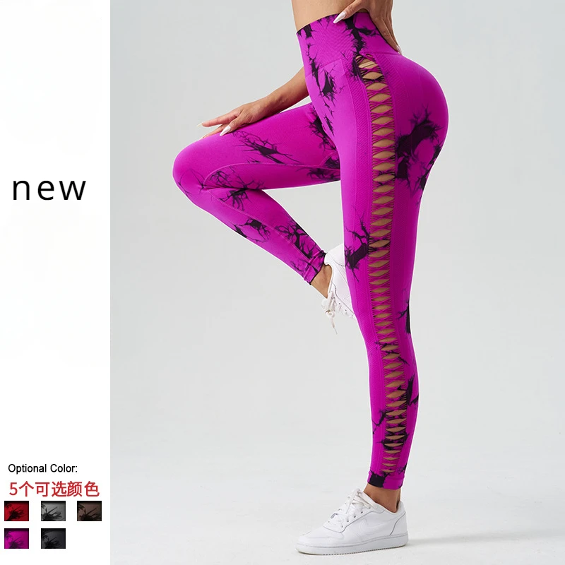 

Seamless New Hollow Out Tie Dye Scrunch Yoga Leggings Women Push Up Gym Tights Ladies Tummy Control Workout Sport Fitness Pants