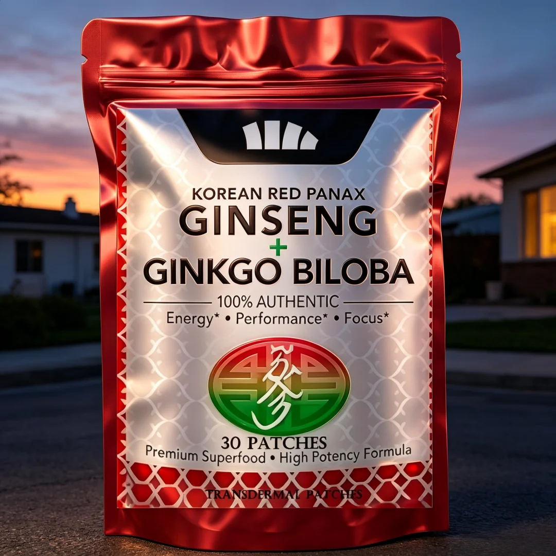 30 Patches Korean Korean Red Ginseng And Ginkgo Biloba Complex Transdermal Patches For Energy, Focus, Performance, Immune