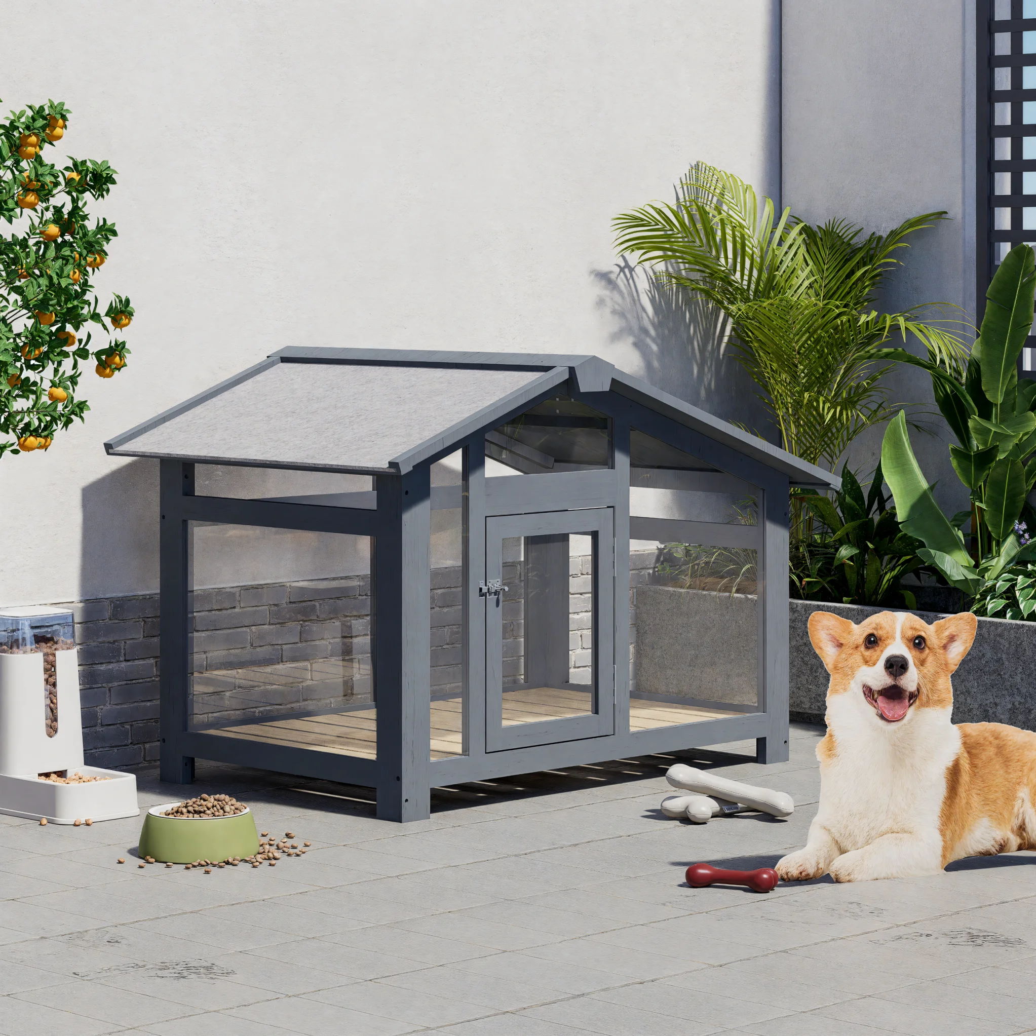 

Rainproof Wooden Outdoor Pet House All Seasons Dog Kennel Sunscreen Cage for Small Medium Large Dogs