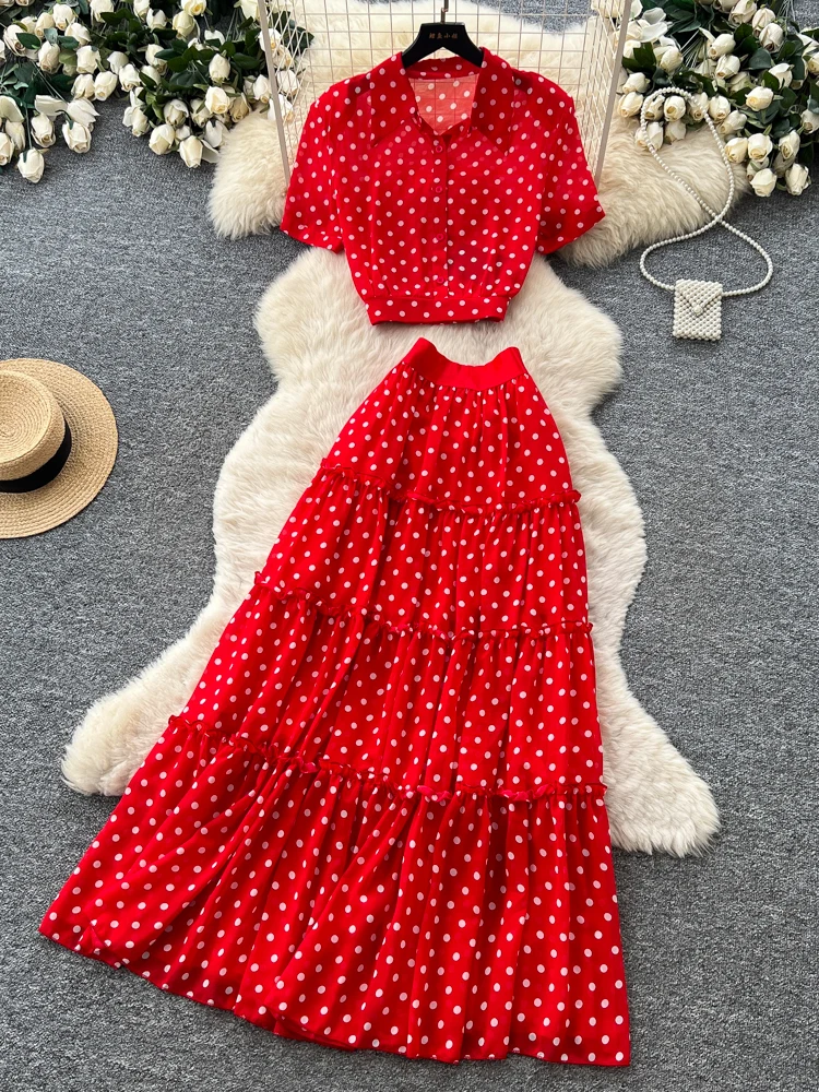 

Red Polka Dot High Waist Slimming Women's Suiting Set Commute Fashion Spring Autumn Two-Piece Set Casual Workwear