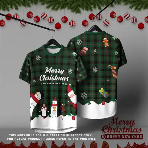 Full Print Jersey T-shirt For Men 2026 Happy New Year Merry Christmas O-neck T-shirt Kid Gift Hot Popular Christmas Tee Shirts