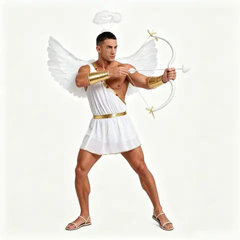 Men Angel Cupid God Devil Costume Halloween Theme Party Valentine's Day Cosplay Clothes One Shoulder Dress with Feather Wings