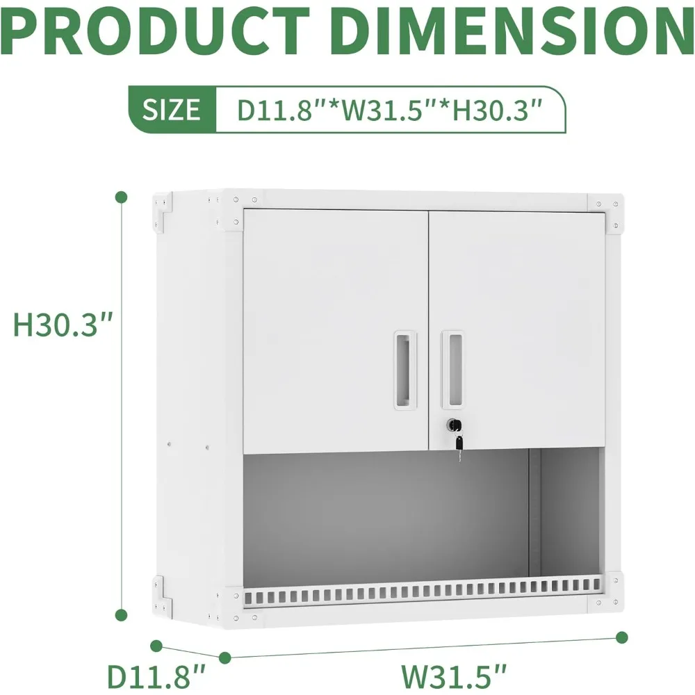 Garage Wall Cabinet Metal Wall Storage Cabinet with Locking Door and 1 Shelf 1 Opened Drawer Wall Mounted Storage Cabinet for