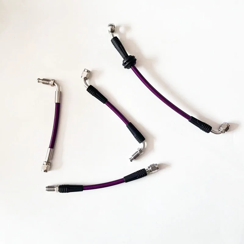 

Масляная трубка тормозной муфты автомобиля с внутренней резьбой M10x1 0 ° 90 ° Усиленный фиолетовый шланг гидравлического тормоза из нержавеющей стали с оплеткой Auto AN3 из ПТФЭ
