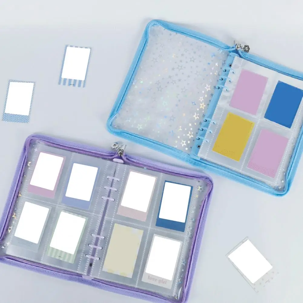 

Zipper Binder Transparent Window Design Star Pattern PVC Cover Card Organizer With Multiple Slots Portable Card Holder Binder