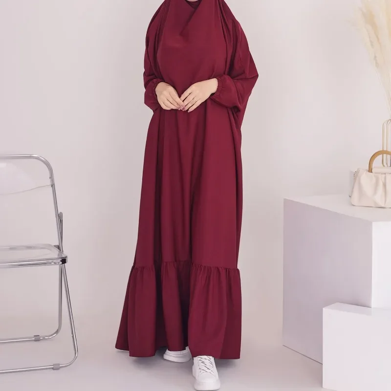 Robe abaya pour le ramadan islamique, robe monochrome pour femmes, robe longue décontractée et chaude, vêtements d'automne et d'hiver, 2021