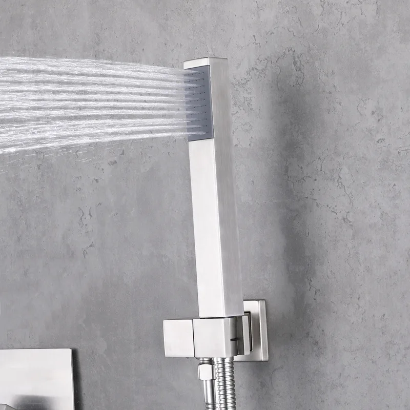 

Chrome/Brushed Gold/Black 304 Stainless Steel Bathroom Handheld Shower Set Underdress Square Pressurized Shower Sprinkler Head