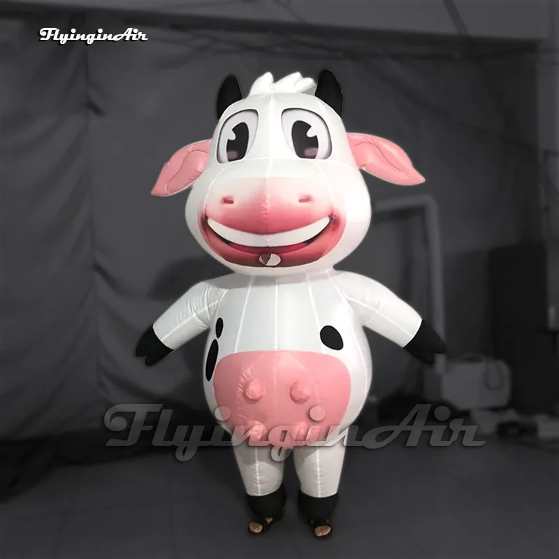 

Advertising Walking Inflatable Dairy Cow Costume 2m Blow Up Cartoon Animal Mascot Suit For Promotion Event