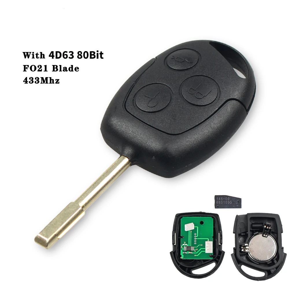 KEYYOU Fernbedienung Autoschlüssel 433 MHz ID63 ID60 Chip für Ford Focus 2 Fiesta Mondeo Fusion Transit KA Galaxy mk2 mk5 mk7 HU101 / Fo21 Schlüssel
