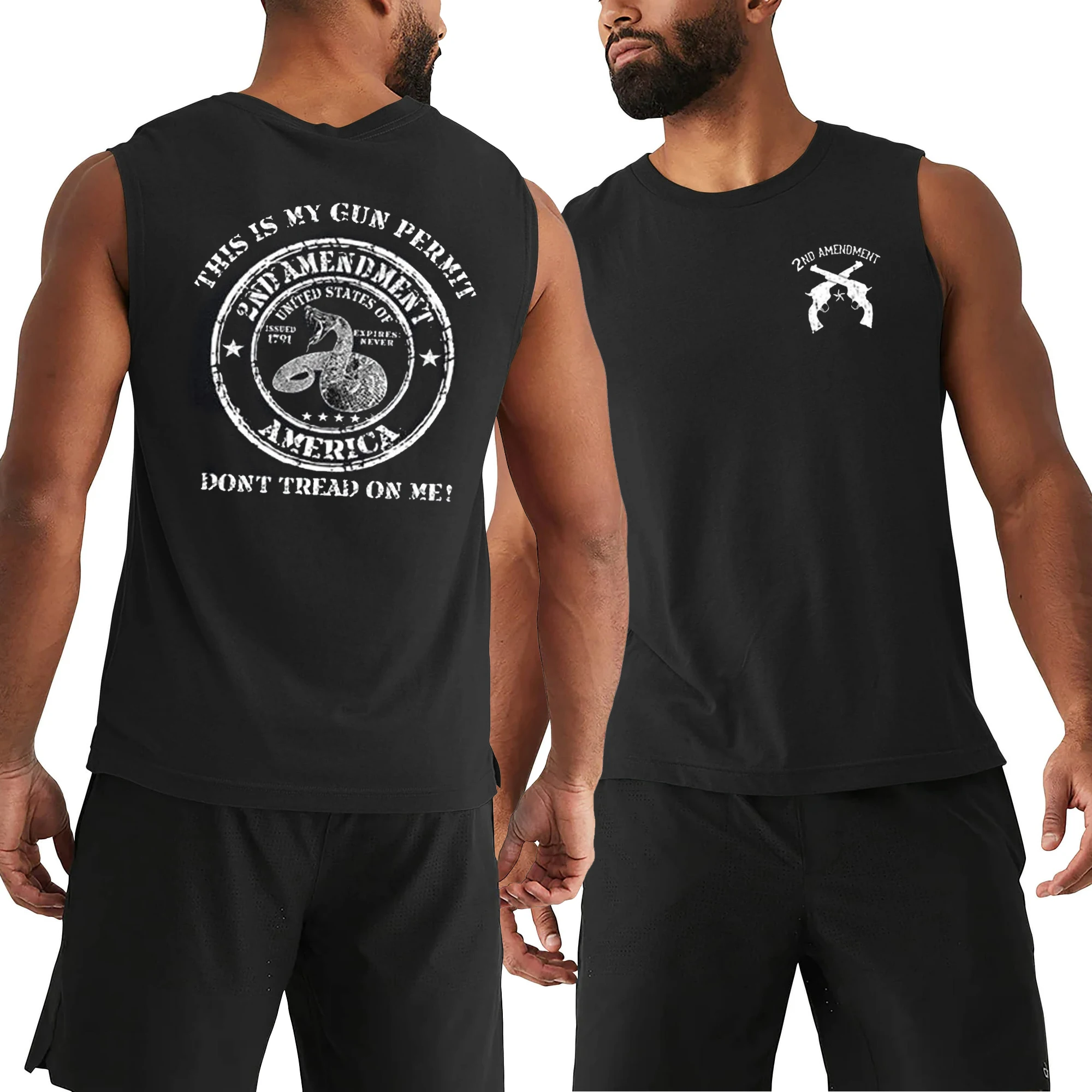 

This Is My Gun Permit Don't Tread on Me 2nd Amendment Vest 100% Cotton O-Neck Tank Top Sport Casual Mens Sleeveless T-shirt