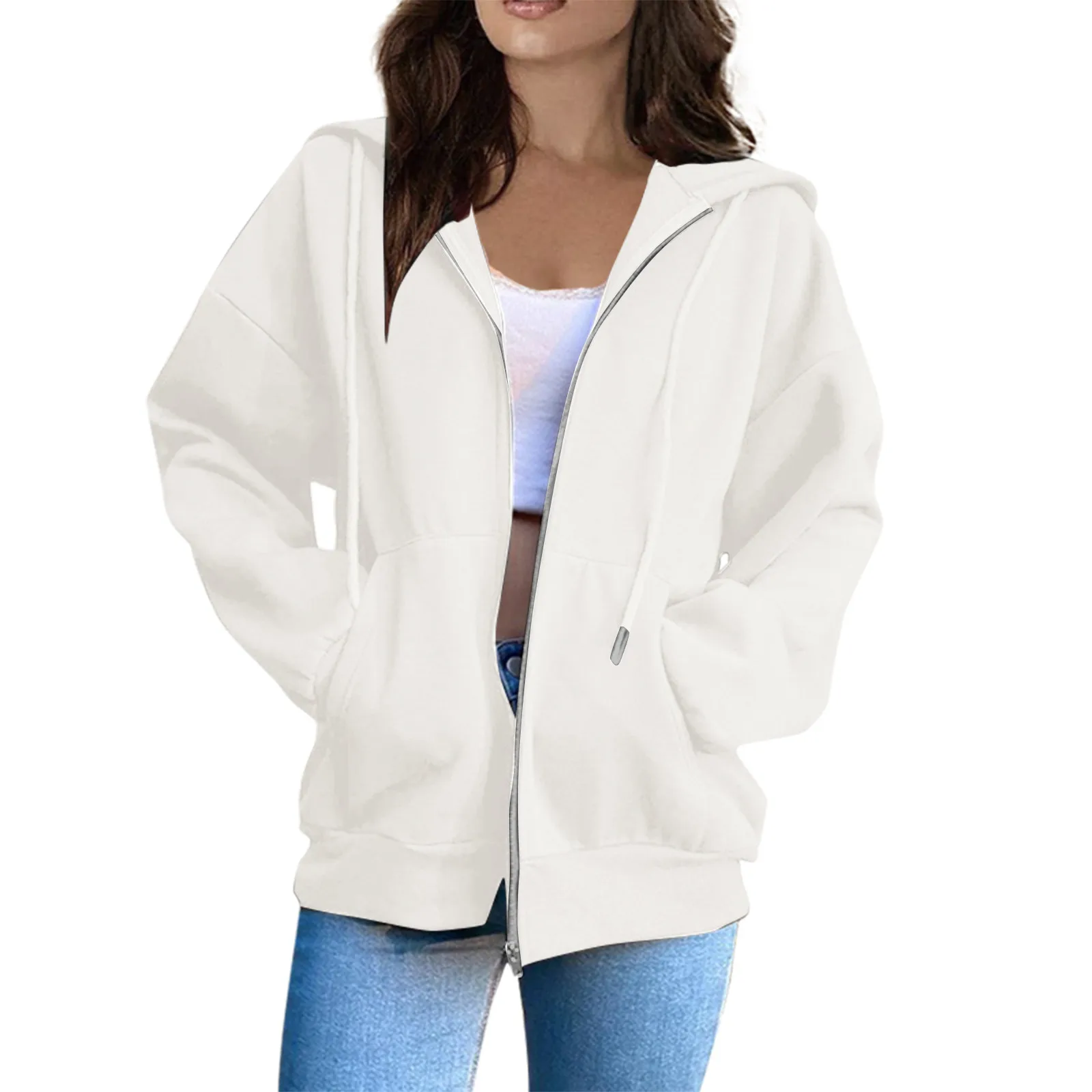 2024 New casual fashion Versatile Zip-up Warm Hooded Sweatshirt Women sudaderas de mujeres ropa de mujer