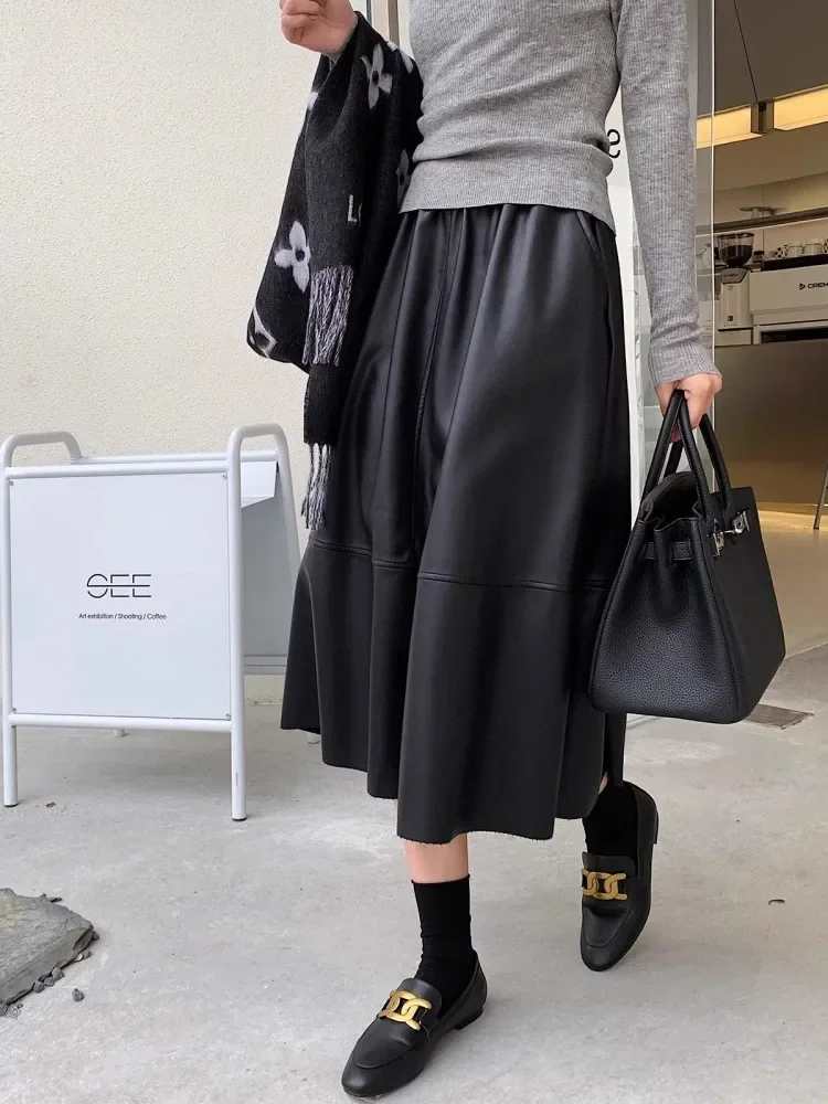 

Falling Pu Leather Skirt For Women's Autumn And Winter New High Waist Slimming Versatile Soft A-Line Skirt