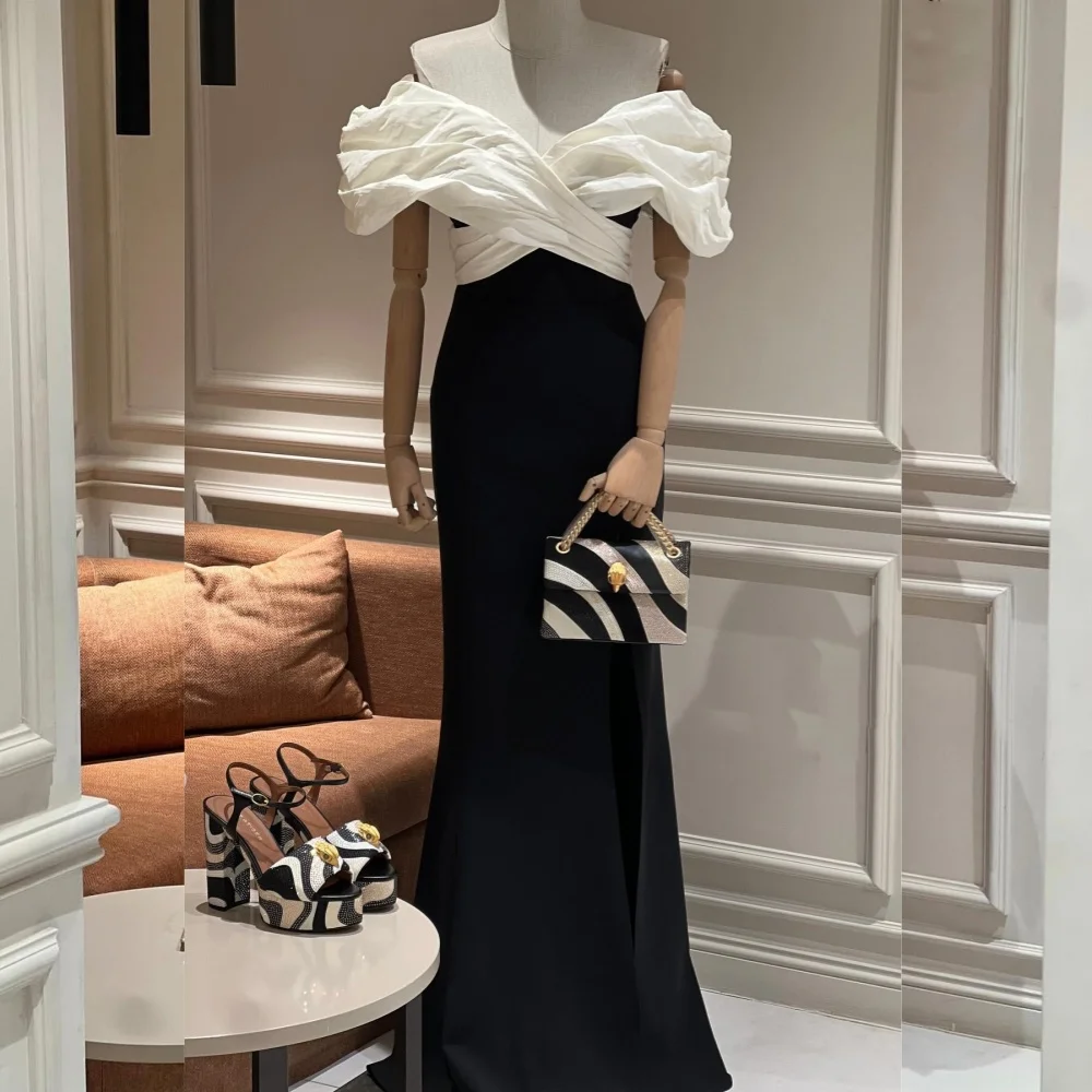 

Customized Elegant Jersey Pleat Mermaid Off-the-shoulder Long Dresses Bespoke Occasion Chinese Style Classic