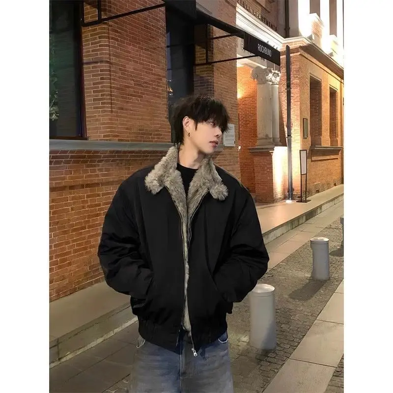 Vintage Winter Fur Collar Cotton Coat Thick Warm High-end Cotton Padded Jacket Streetwear Long Sleeves Short Top Trendy Coats