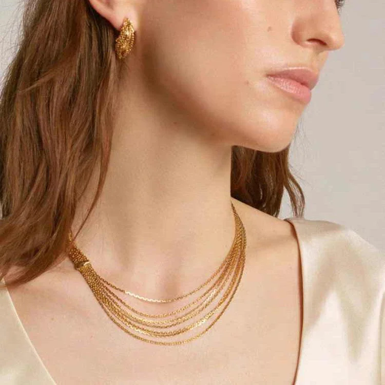 Europe Fashion Gold Silver Multi Layered Necklace Women Designed Jewelry Trend