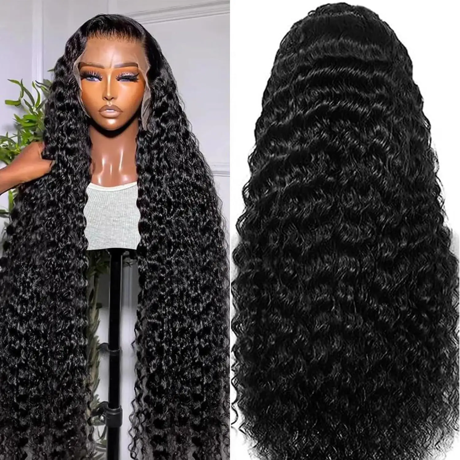 34 36 Inch Curly 13x4 Lace Front Human Hair Wig Brazilian Wigs For Women Deep Wave HD Lace Frontal Wig Human Hair Pre Plucked