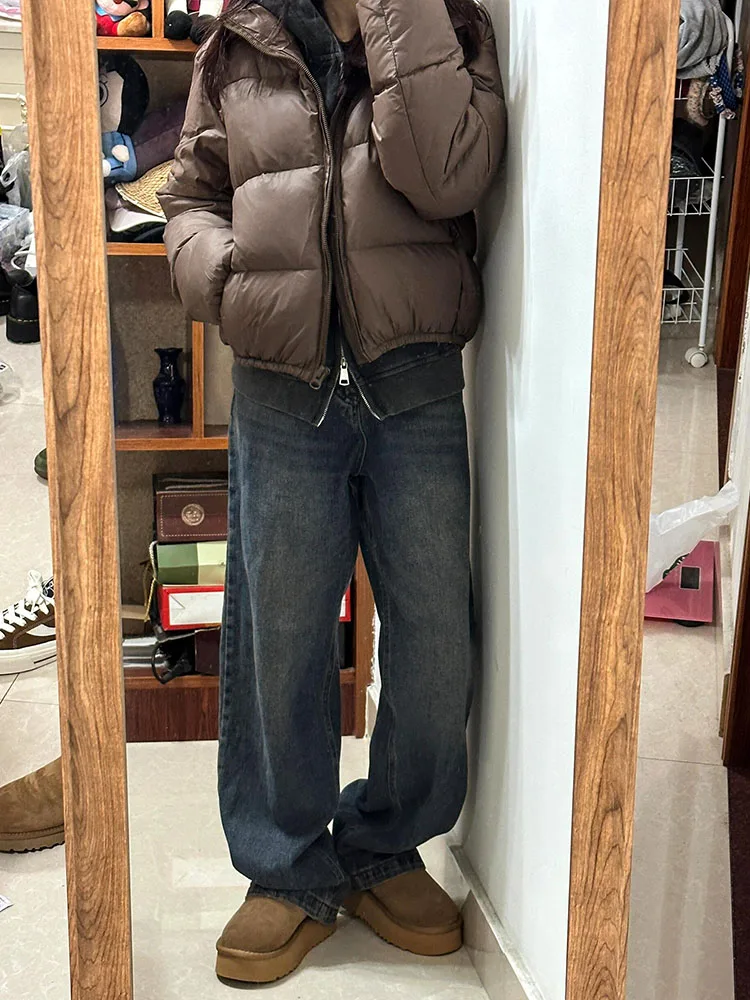 Jeans a gamba larga foderati in Fce da donna Pantaloni bootcut Vestibilità ampia Pantaloni dimagranti a taglio dritto Jeans casual a vita alta autunno inverno