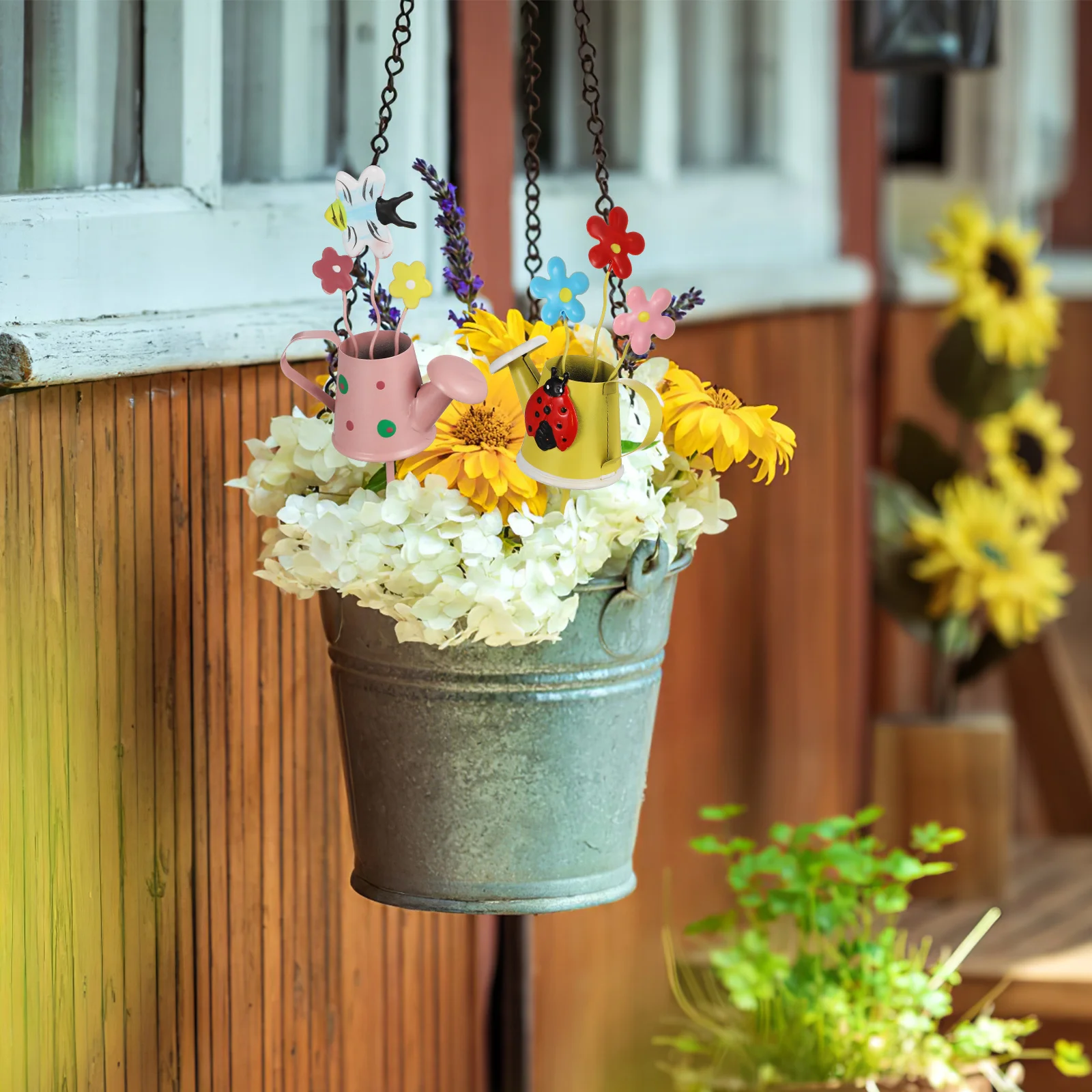 

3 Pcs Metal Plant Stakes for Flower Arrangement Decorative Garden Lawn Ornaments Bucket Sticks Yard Decor Iron Plant Decorations