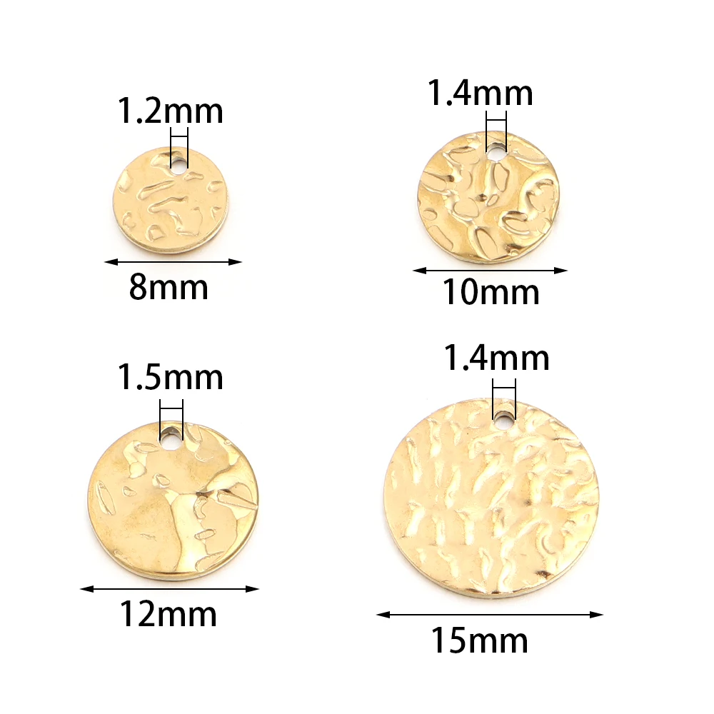 10Pcs/Lot Stainless Steel Single Hole Texture Circle Gold Plated Charm Earrings Conectors For Jewelry Making Supplies Wholesale