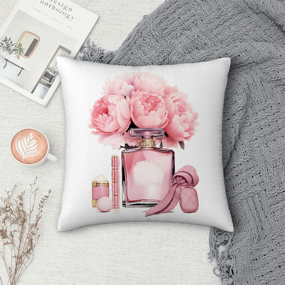 Flower Perfume Bottle Pillow Case Sofa Decorative Home Double-sided Printing Short Plush Cushion Cover Throw Pillow Cover Gifts