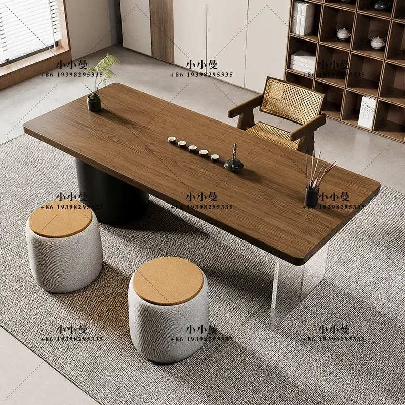 Solid Wood Tea Table with Integrated Tray Modern Simple Household Kung Fu Large Board Tea Set Postmodern Style Table and