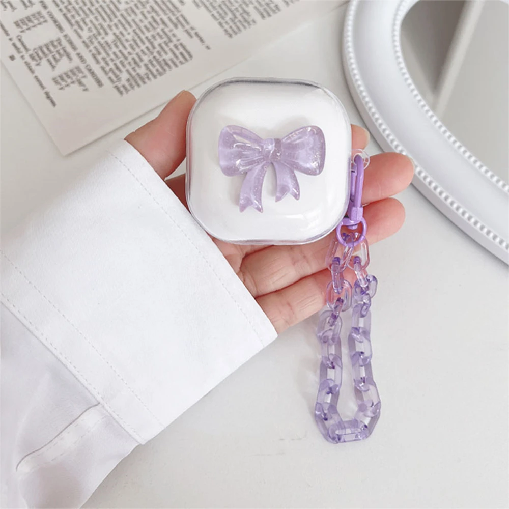 Cute 3D Glitter Bowknot Earbuds Headphones Soft Case For Samsung Galaxy Buds Live With Chain Pendant Case For Samsung Buds 2 Pro