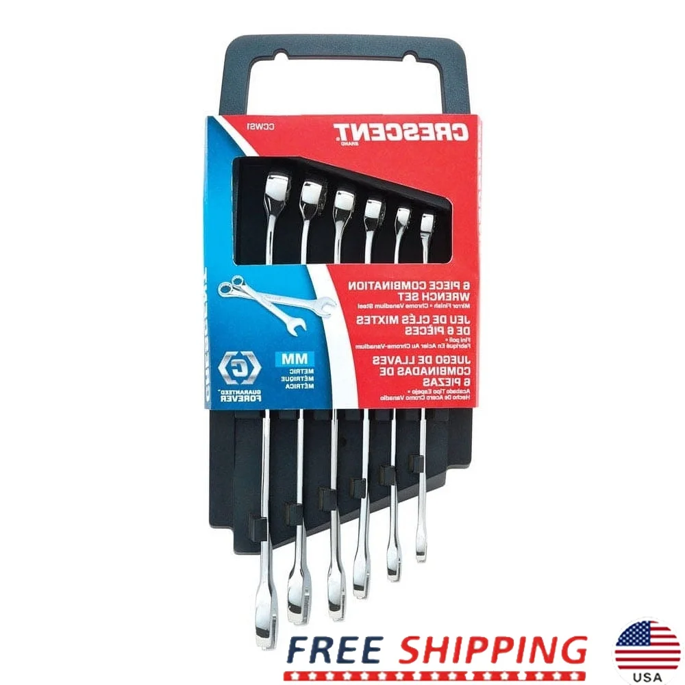 

Metric Wrench Set 9.5 in 12 Point Durable Heat Treated Nickel Chrome Plated Hand Tools 6 Pack