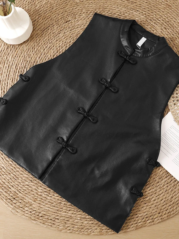 Women's Fashion 2026 Sleeveless Leather Vest High-End Unique Outerwear Layering Tank Top Coat Fall Season Elegant Style